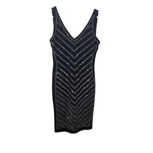 Carmen Marc Valvo Studded Navy Blue Dress Sleeveless Sz 6 Evening Cocktail Party